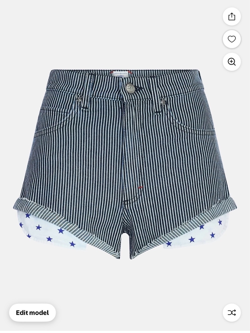 Lee Striped High-Rise Jean Shorts in Navy and White